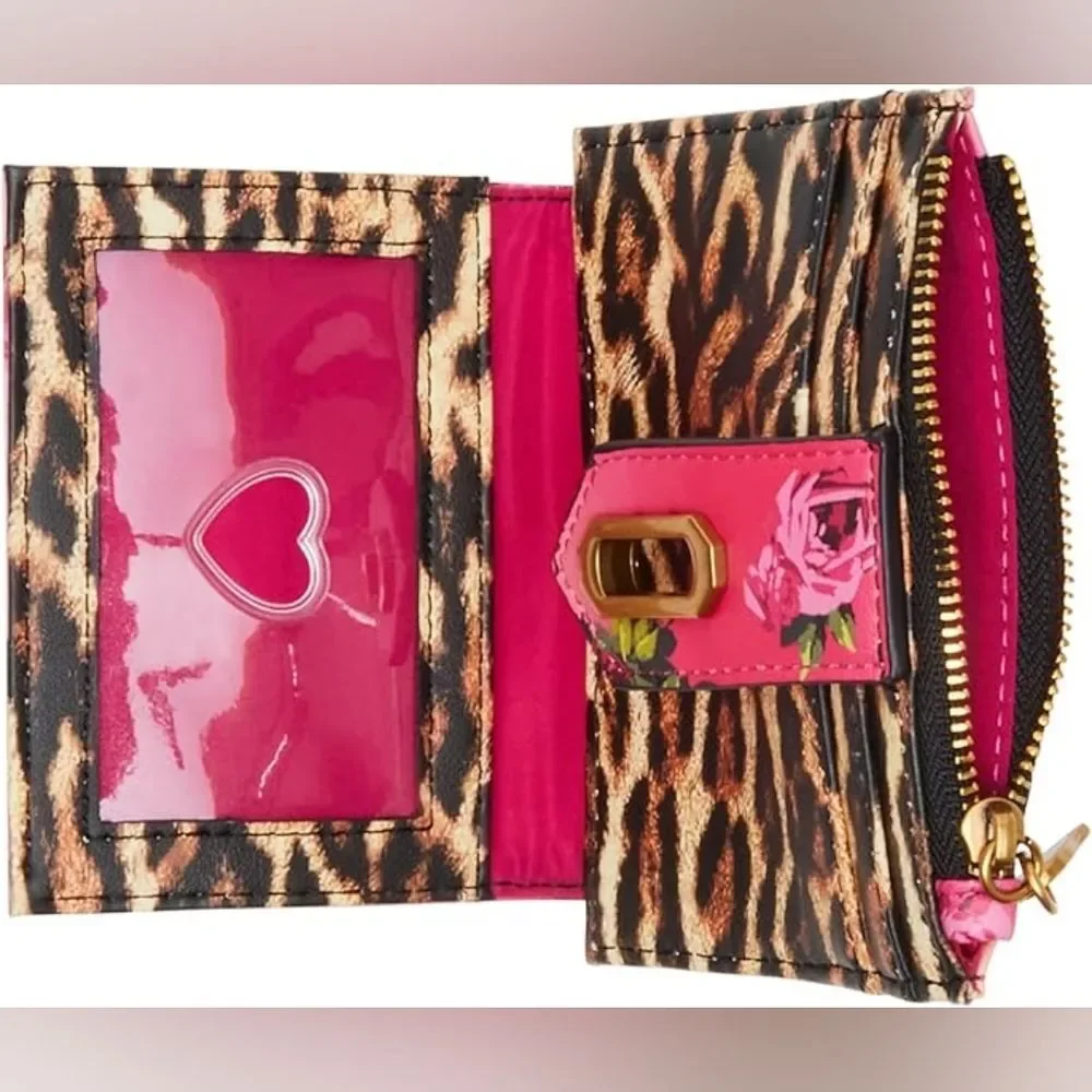 BETSEY JOHNSON Leopard Floral Bifold Compact Wallet NWOT